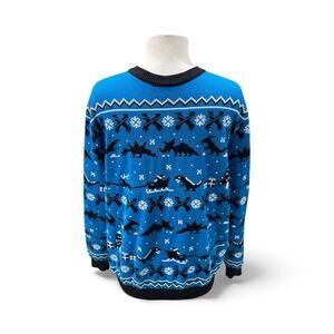 Excision Christmas Sweater Blue Pixelated Pattern Dinosaurs Men’s Size Large EUC